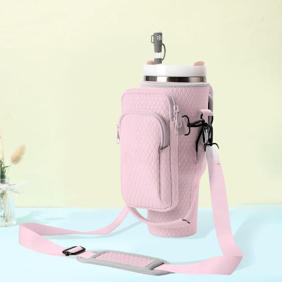 Держатель для бутылки с водой на 40 унций со съемным карманом-мешочком Регулируемый ремень для аксессуаров для чашек Сумка для переноски бутылки с водой с застежкой-молнией для ключей телефона