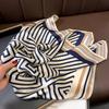 Elegant Black White Striped Geometric Square Silk Scarf 70x70cm Pure Mulberry Lightweight Fashion Accessory Women