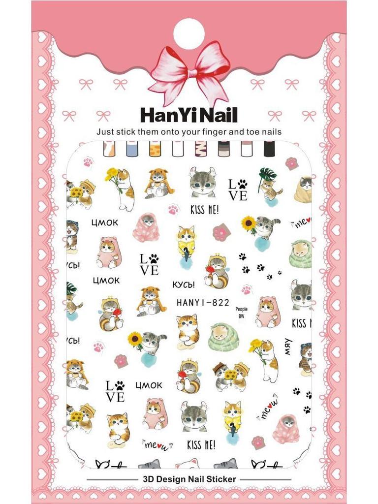 2025 милые наклейки для ногтей с изображением кошек и животных