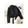 Women's Black Belted Leather Coat Jacket