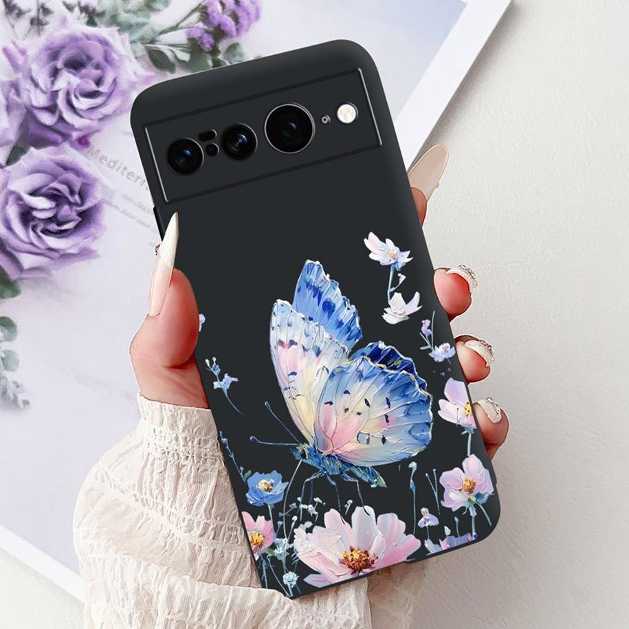 Case For Google Pixel 7 Pro Cover GE2AE New Stylish Butterfly Flower Marble Soft Black Silicone Bumper For Google Pixel 7 Fundas