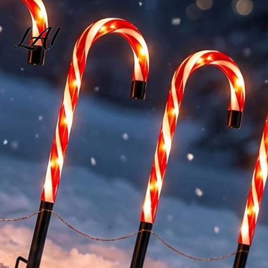 Red White Christmas Decor 4Pcs Solar Candy Cane Pathway Lights Outdoor Stake Waterproof Decorative Stakes Garden Lights for Yard Lawn Patio