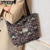 Casual Zipper Versatile Tote Shoulder Bags Women's Commuting Printed Handbags Ethnic Style Large Capacity Canvas Bags