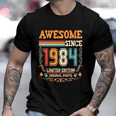Винтажные Хлопковые Футболки на День Рождения 1984 года для Мужчин Женщин с Коротким Рукавом Одежда Ретро Футболки Рожденные в 1984 году Одежда для Мужчин Топы Футболка