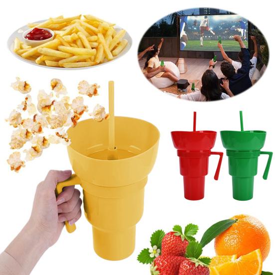 Стакан для закусок и напитков Многоразовый держатель для попкорна с трубочкой Герметичный стакан объемом 900 мл для кино, путешествий