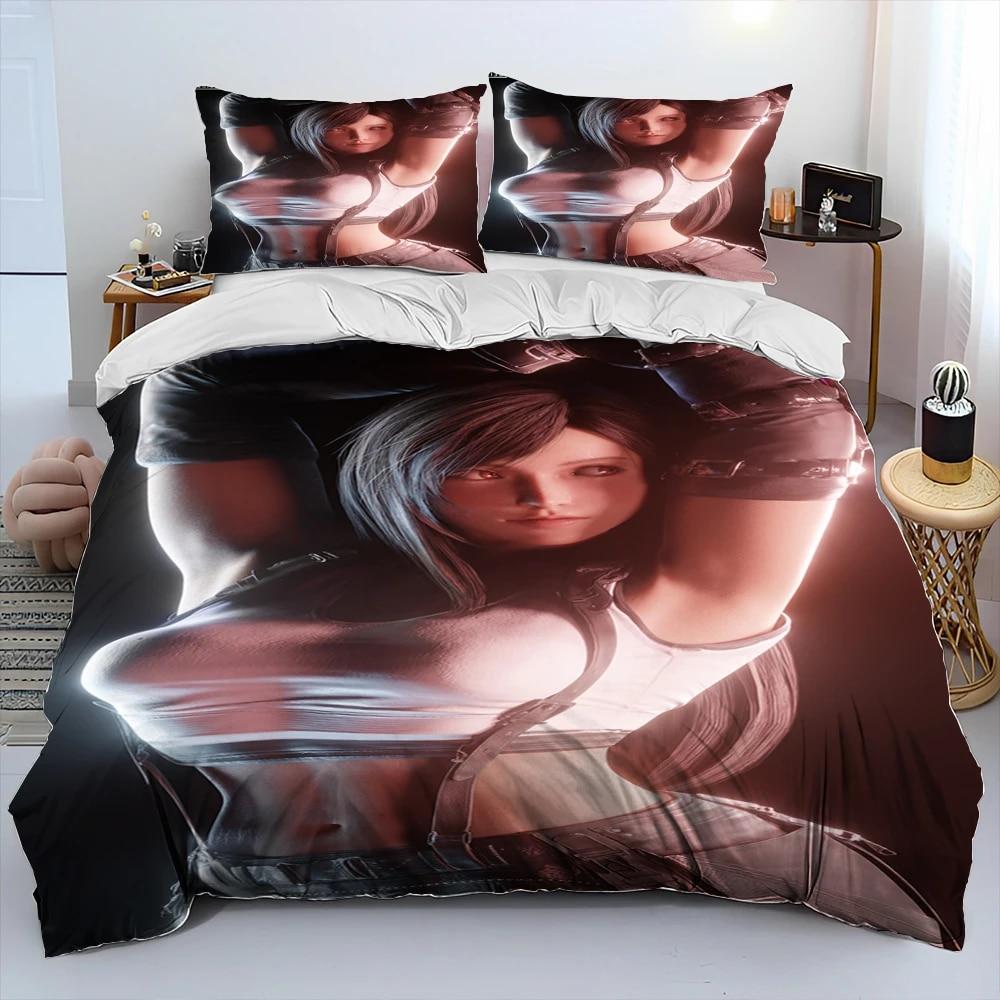 Tifa Aerith сексуальная девушка кружево мультфильм игра одеяло комплект постельного белья, пододеяльник постельный комплект пододеяльник наволочка, комплект постельного белья королевского размера