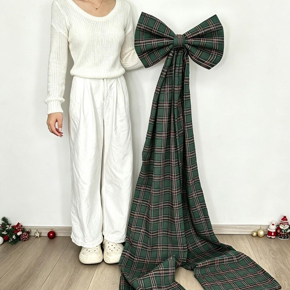 Plaid Large Christmas Bowknot 40x160cm Elegant Christmas Decorative Bow Creative Reusable Giant Ribbon Bowknot