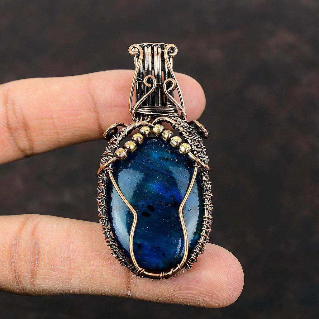 Кулон Неоновый Флэш Лабрадорит Кулон, обмотанный медной проволокой Ювелирные изделия ручной работы Обмотка проволокой Кулон из натурального драгоценного камня Медные украшения Свадебные подарки