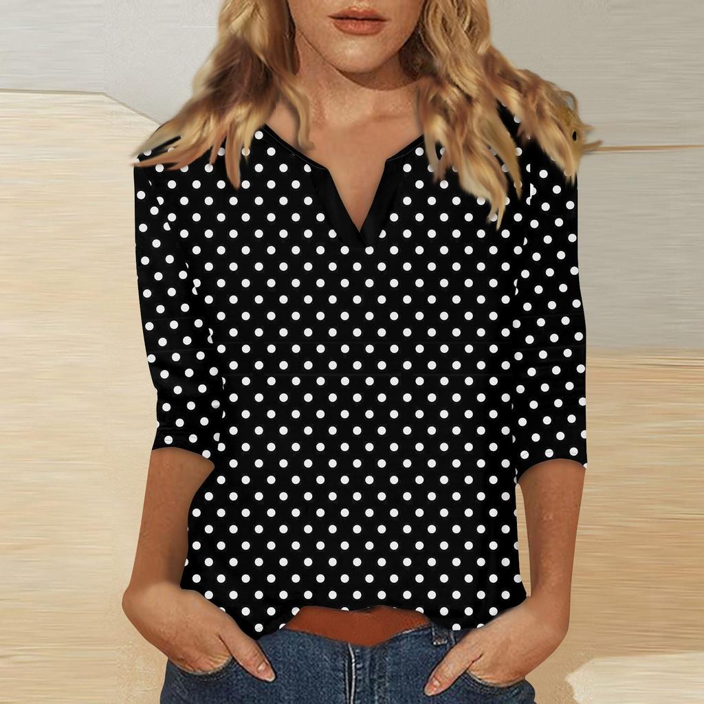 Women's Stand Collar 3/4 Sleeve Printed Top T-shirt