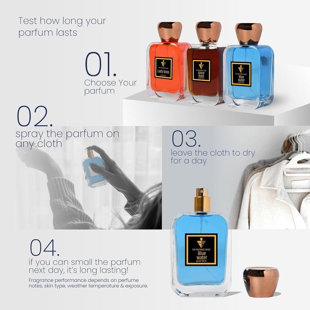 TFH The Fragrance House Blue Water Parfum For Men and Women, Mandarin Orange, Jasmine, Musk-Cedar| Skin Freindly For Men and Women