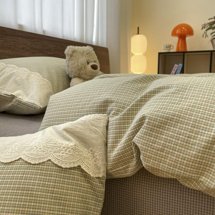 Французский стираный хлопковый комплект постельного белья Класса А, 2026 Студенческий Простой Muji Дом, 4 предмета