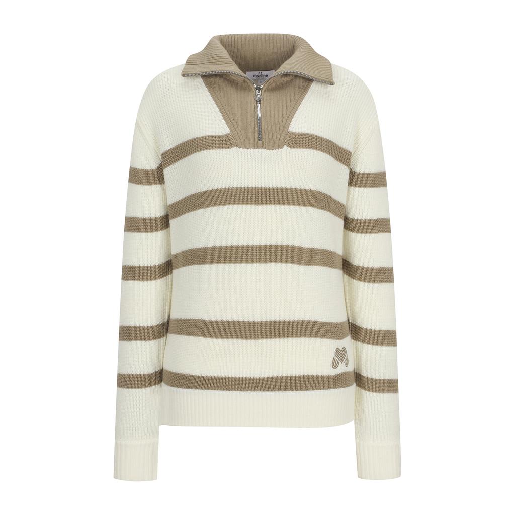 MARTINE GOLF Stripe Half Zip Up Knit_Off-White