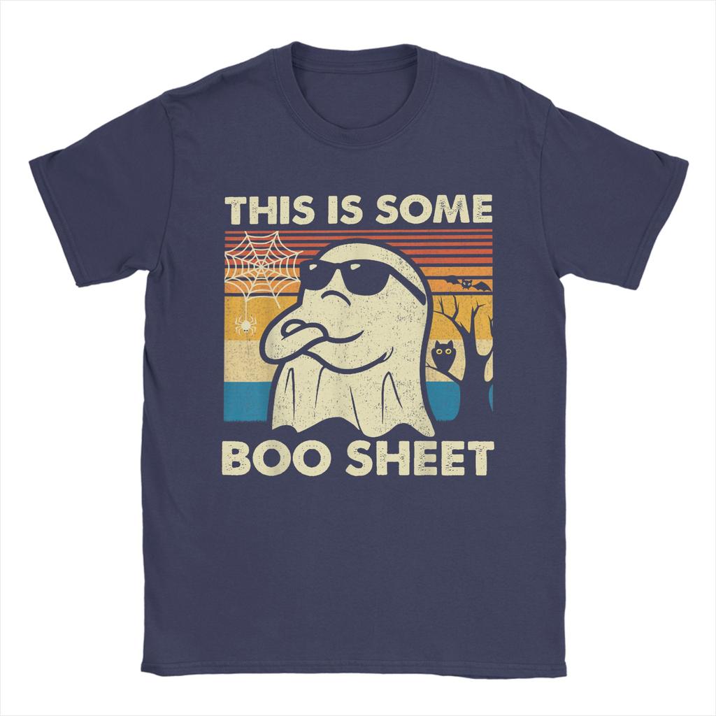 Vintage This is Some Boo Sheet Ghost Retro Funny Halloween T-Shirts Men Round Neck Cotton T Shirts Short Sleeve Tees Clothing