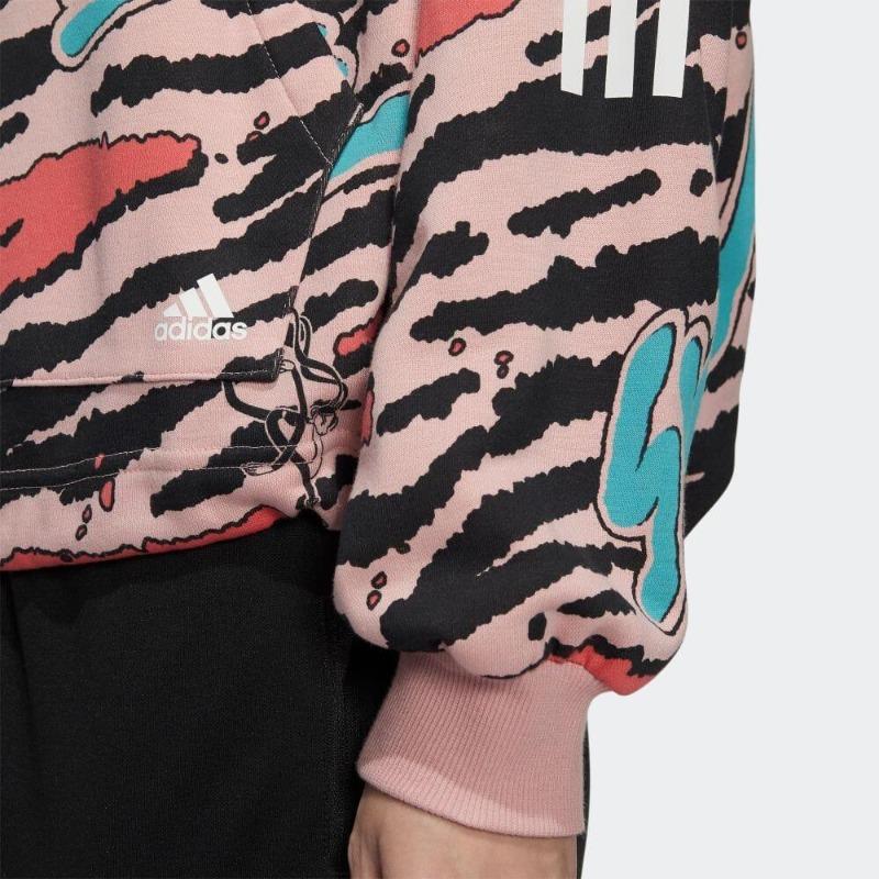 adidas Сплошной принт, свитер с круглым вырезом и длинными рукавами, женская толстовка, розовый цвет HF5117
