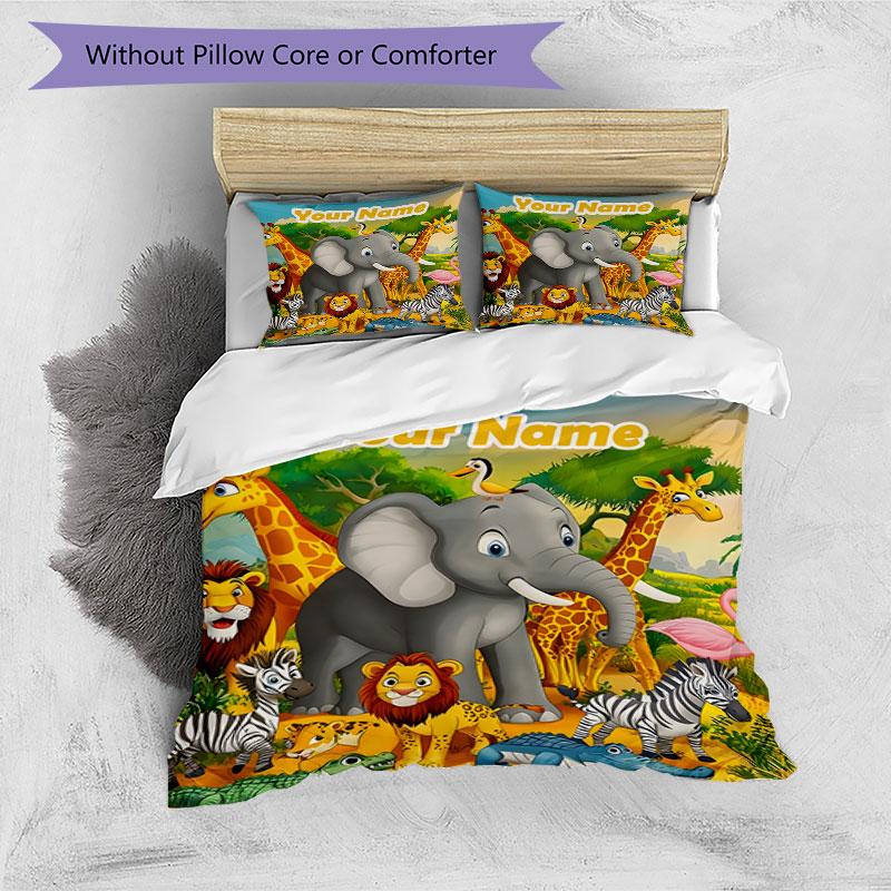 3PC Custom Name Jungle Safari Adventure Bedding Set Duvet Cover Closure Includes 1 Duvet Cover & 2 Pillowcases for Bedroom