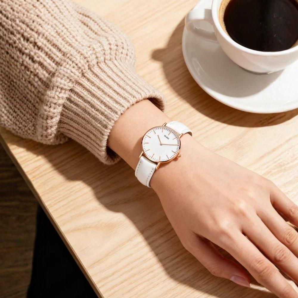 BUREI Ladies Wristwatch Rose Gold White 36mm Analog Quartz Waterproof Mesh Band Casual Stylish Lightweight Women Students Business Work Dating Gift