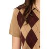 Uniqlo Женский короткий свитер с бриллиантовым узором, однобортный, с коротким рукавом, 488333-34