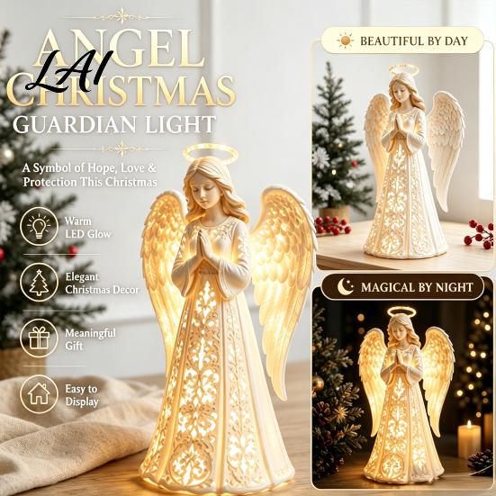 Healing Light Shadow Craft Praying Angel Night Light Resin Decorative Figurine with Warm LED Lights Holy Protection Keepsake for Home Decor Tabletop