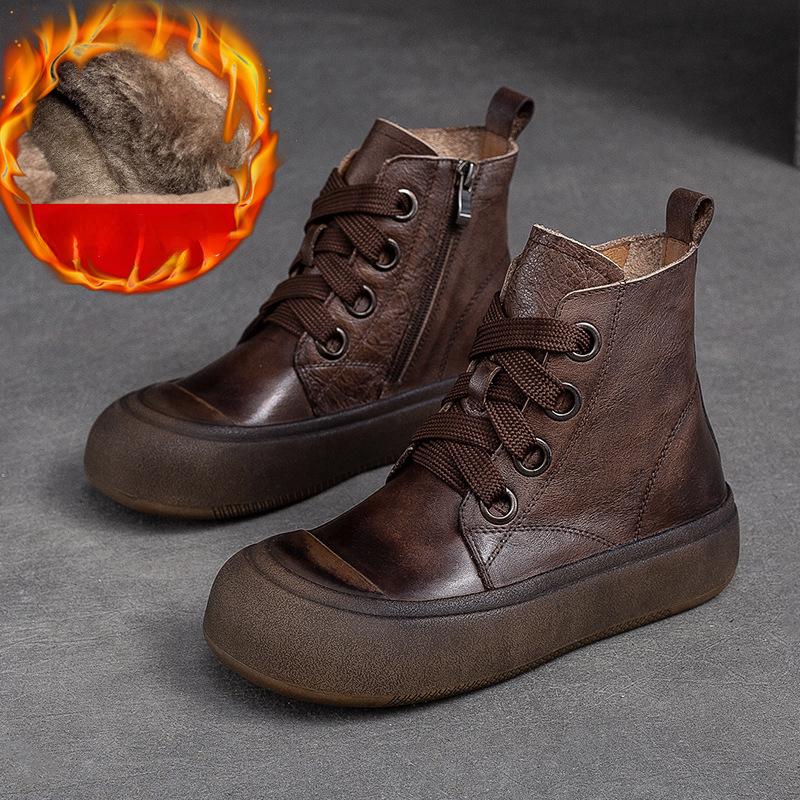 Johnature Женские короткие сапоги из натуральной кожи в стиле ретро, ​​модные универсальные туфли на плоской платформе на толстой подошве