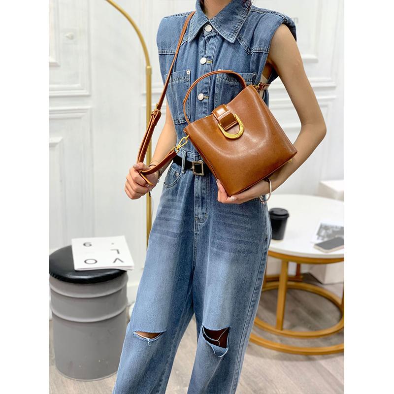 Женская сумка-ведро из 100% натуральной кожи, новая модная, большой вместимости, для поездок на работу, ручная сумка, на плечо, кроссбоди для женщин