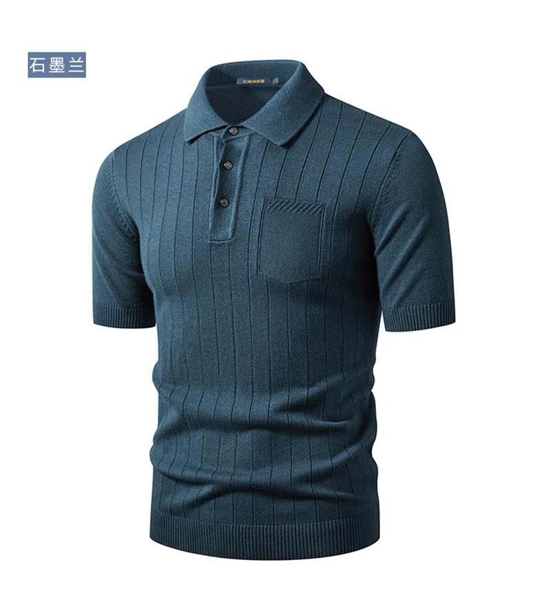 Gentleman's Vertical Bar Slim Fit Knitted Polo Shirt for Men
