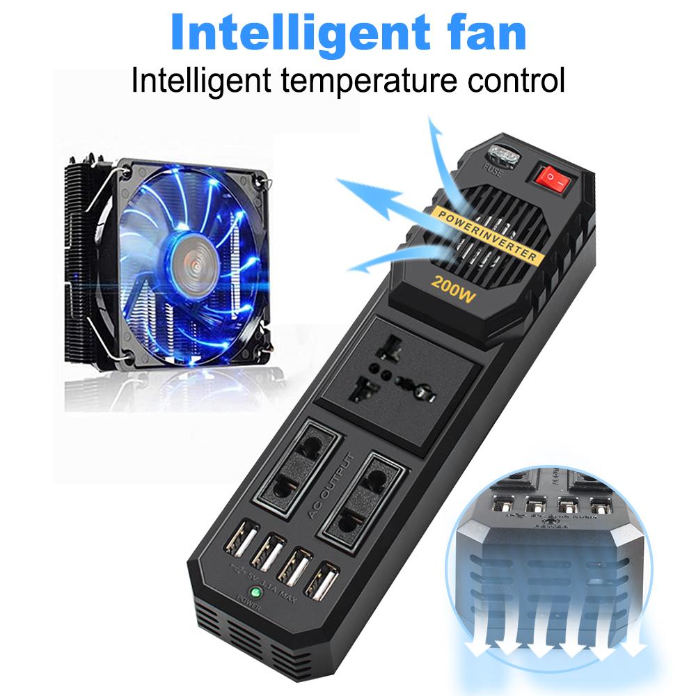 DC 12V To AC 220V-230V 200W Universal Socket 4 USB Light Weight Portable Car Power Inverter Converter Adapter Modified Sine Wave Inverter