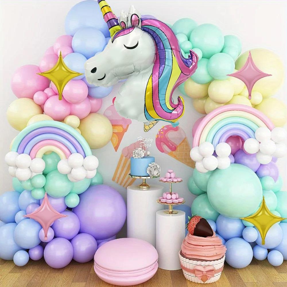 Набор цепочки из воздушных шаров Ткань-фон Единорог Оформление сцены Украшение из воздушных шаров для детской вечеринки по случаю дня рождения Воздушный шар
