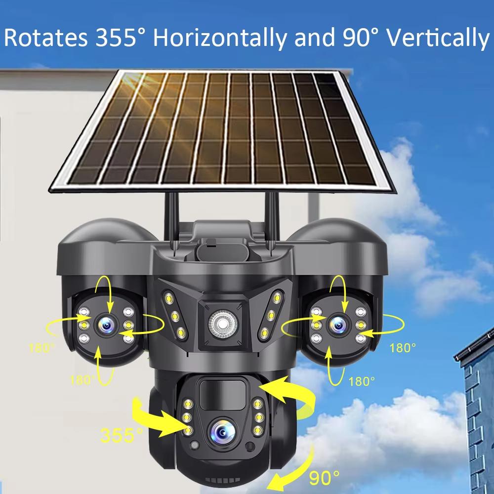 15MP Three Lens 4G Camera Solar Power Outdoor Waterproof PIR Humanoid Detection Security Video Monitor V380 Battery Surveillance