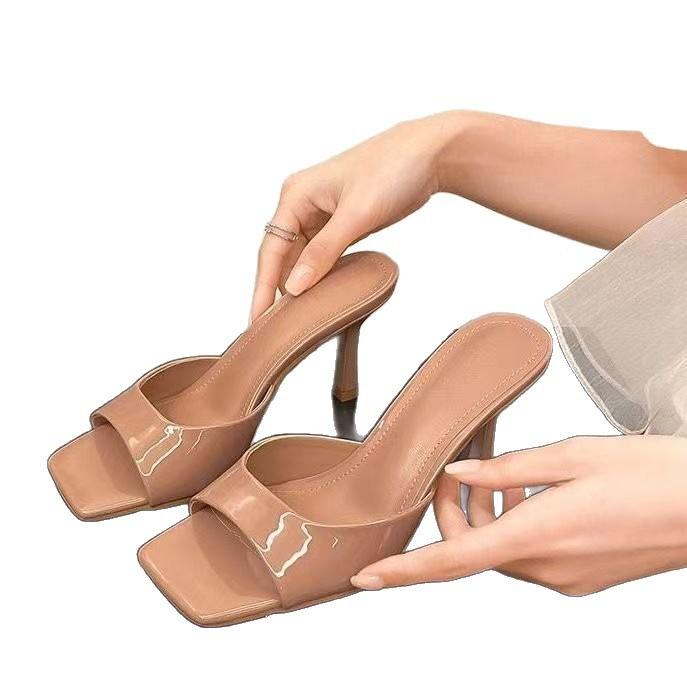 Квадратный носок, открытый носок, высокий каблук, крутые шлепанцы, женские 2025 лето, новинка, тонкий каблук, водонепроницаемая платформа, уличная обувь, темперамент, универсальные шлепанцы на перемычке