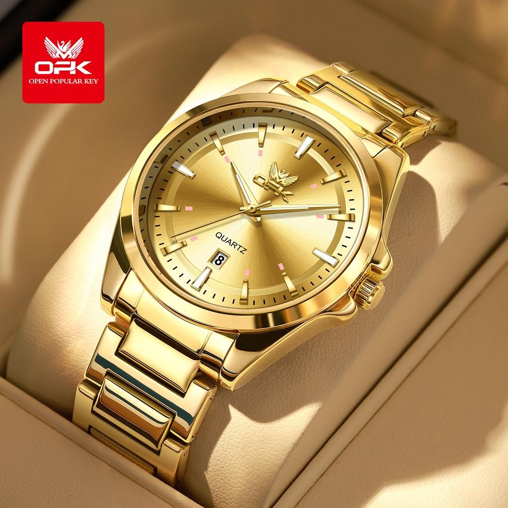 OPK 6068 Top Brand Man Quartz Wristwatch Waterproof Auto Date Luminous Business Luxury High Quality Gold Watch for Men
