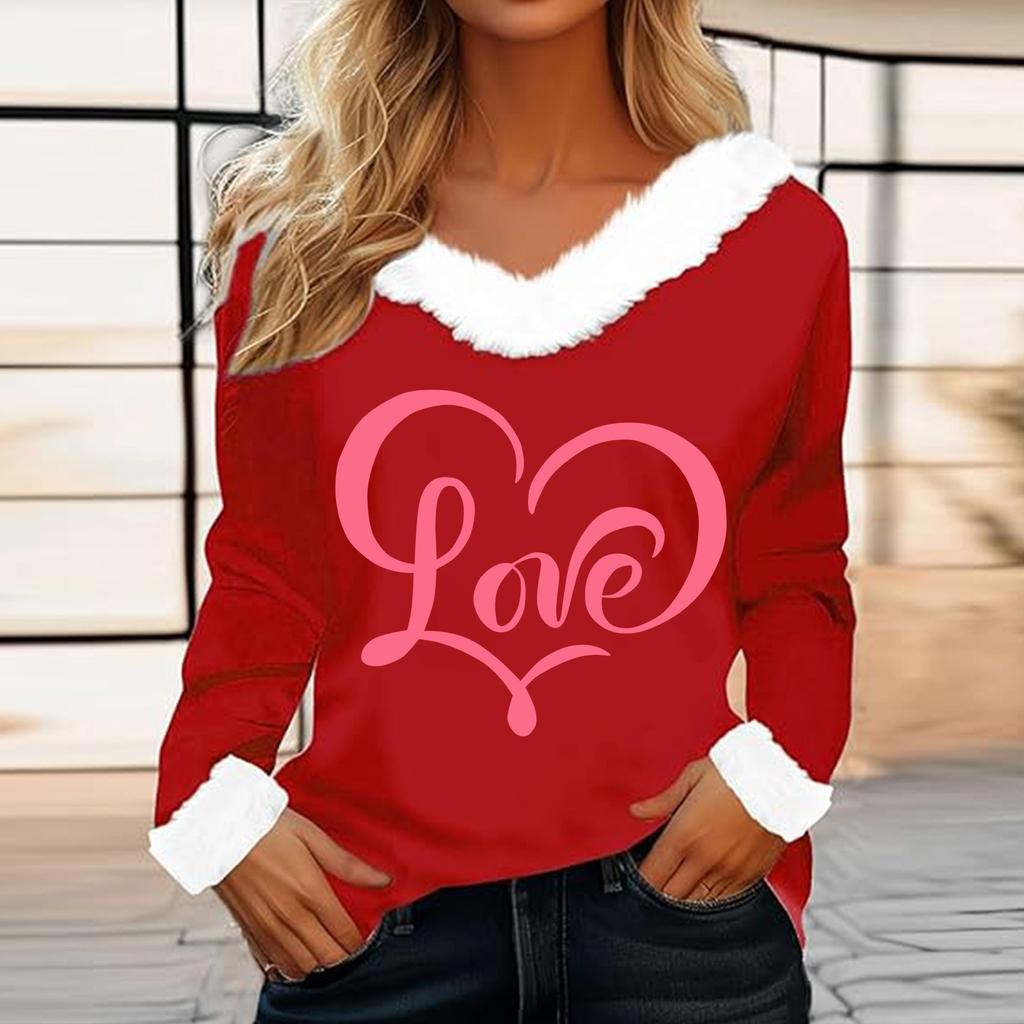 Женская футболка с принтом ко Дню святого Валентина, рубашка с длинными рукавами, шерстяной воротник, топ с V-образным вырезом и надписью «Любитель вечеринок»