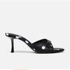 Fashion 2025Retro Black Spotted Silk High Heel Slippers for Women Outer Wear Fashion Summer Bowkont Sandals Comfort Open Toed Lady Shoes