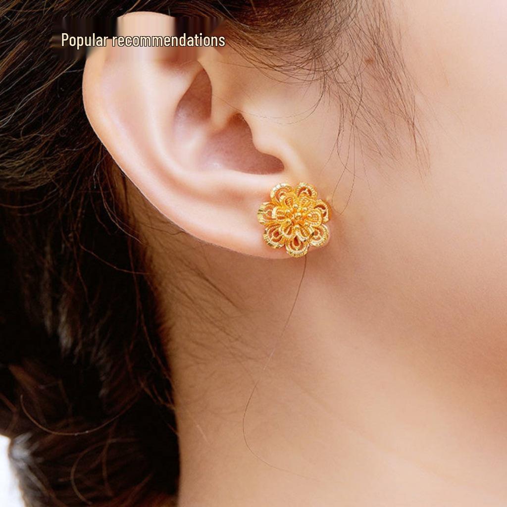 24K Gold-Plated Gold Stamen Flower Stud Earrings for Women – Elegant, Simple, Perfect Birthday Gift