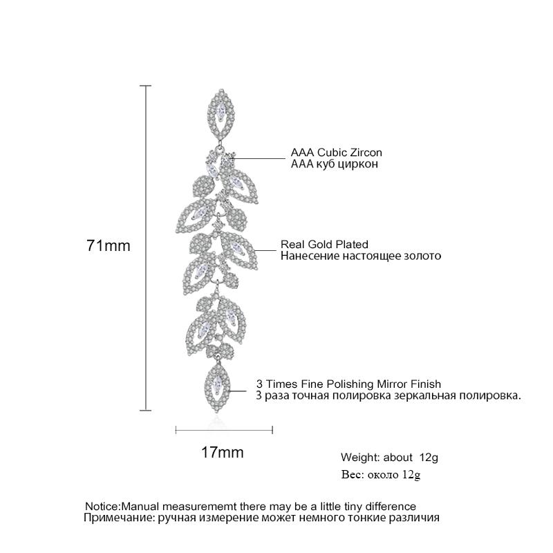 ZAKOL Luxury Shiny Zircon Polish Bridal Wedding Dange Earrings Elegant Marquise Leaf AAA CZ Long Drop Earring Party Jewelry
