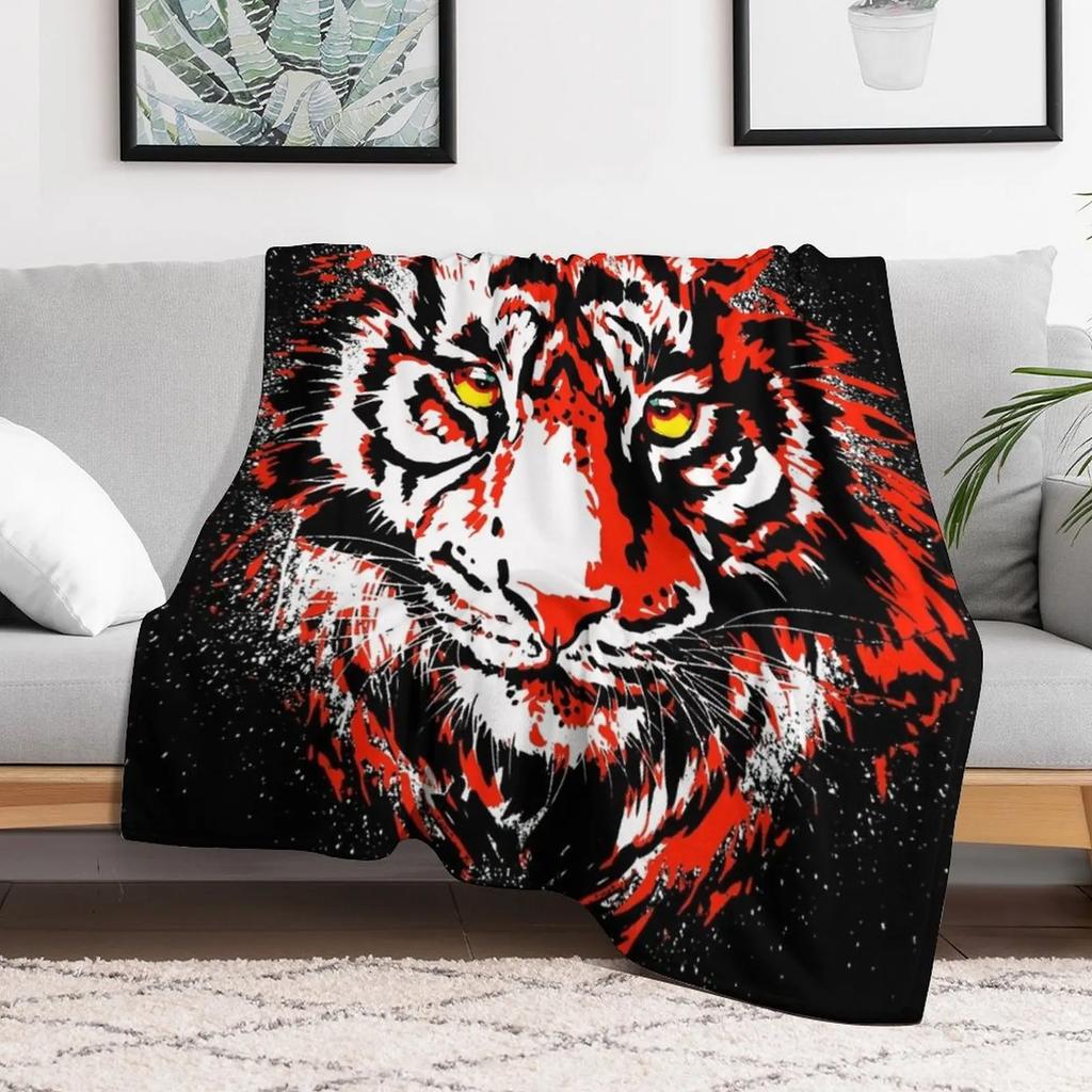 New Red Tiger Head Realistic Tiger Eyes Throw Blanket Spring Fall Cozy Throw Blanket for Couch