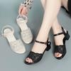 Summer Real Soft Leather Sandals, Women's Soft-soled Thick-heeled Women's Shoes, Mid-heel Women's Plus Size Sandals