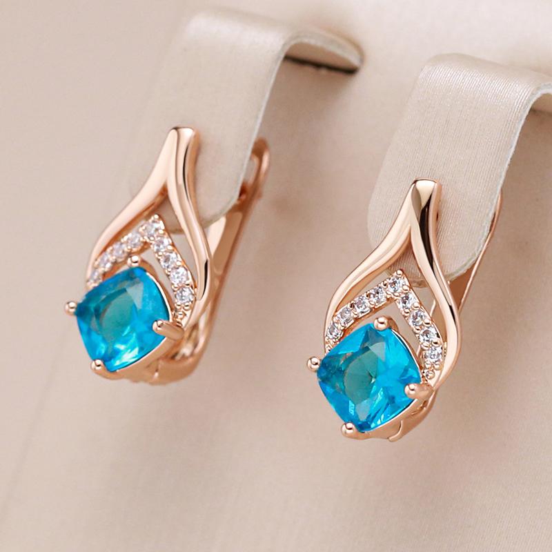 Square Blue Zircon Drop Shape Hollow Earrings Women Fashion Geometric Jewelry Party Accessories