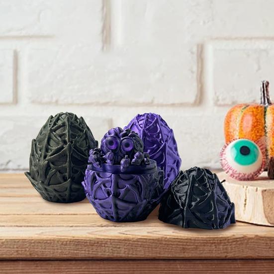 Halloween 3D Printed Spider Egg Figurine Movable Joints Spider Figure Fidget Toy Spider Egg with Articulated Spider Inside Decoration Ornament