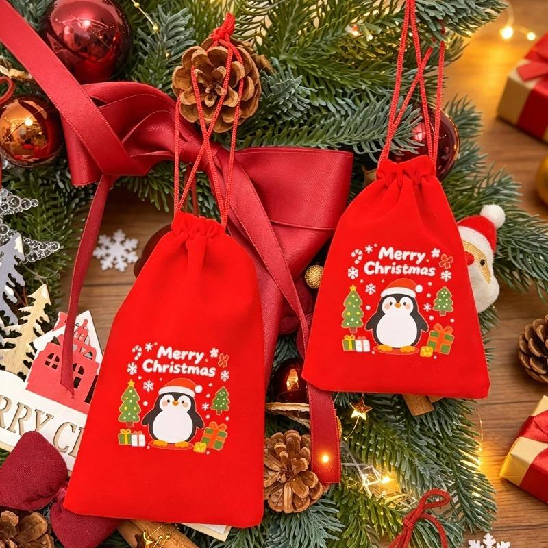 Christmas Gift Bag Drawstring Red Velvet Bags for Candy Biscuit Snack Packaging Pouch Xmas Tree Festive Party Gift Holders