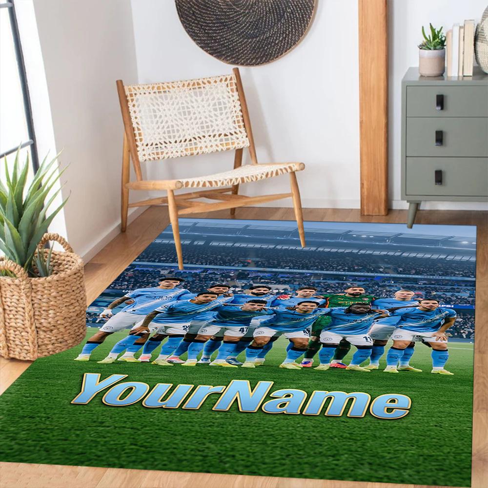 Manchester City Customizable Name Area Rug Perfect for Game Room Decorate room Balcony Entryway Anti-slip Rug Anime Office Decor