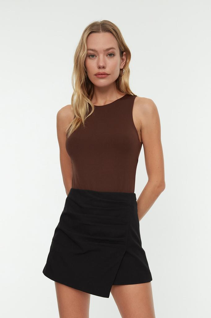 Women's Fashion New Bodysuit Green Halter Neck Fitted Flexible Snap Fastener Knitted Bodysuit