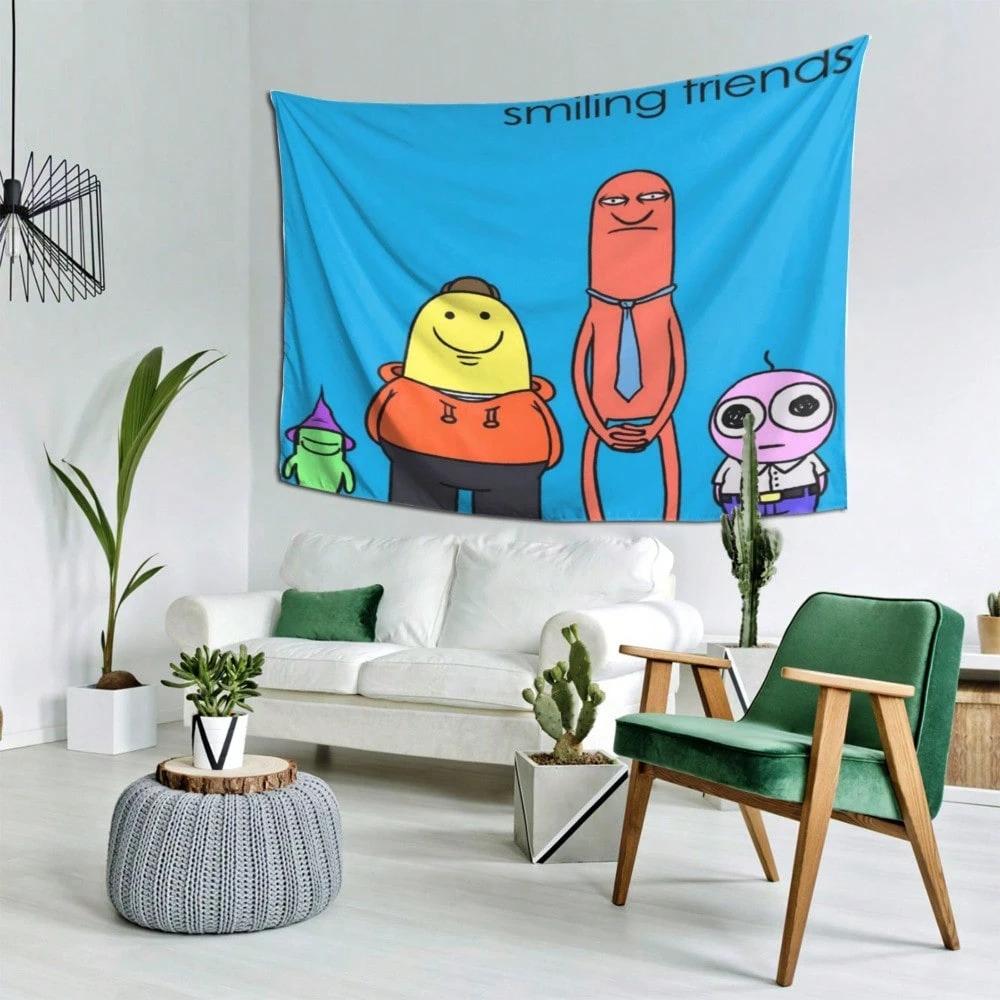 1pc Quirky Character Group Tapestry Polyester 2D Flat Print for Bedroom Dorm Room Wall Decor Cool Gift