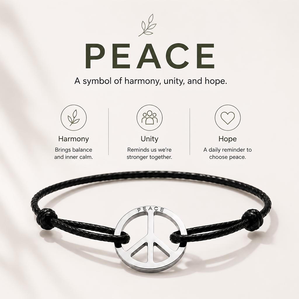 Peace Symbol Anti-War Peace Sign Hand Rope, Adjustable Wax Rope Hand Rope, Niche All-Match Friend Hand Rope
