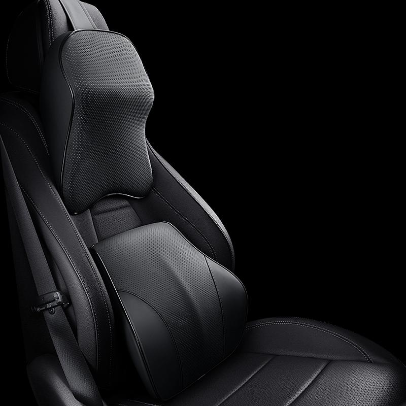Napa Leather Car Neck Pillow Memory Foam Auto Rear Seat Back Headrest Lumbar Supports Travel Cushion Cover Auto