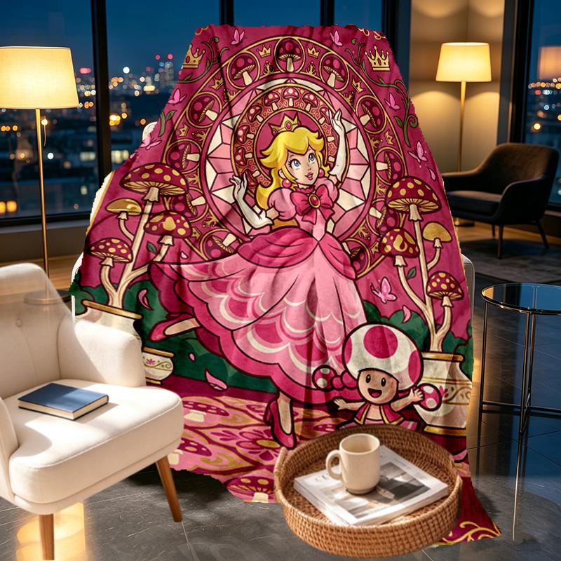 Princess Peach Toadstool Print Blanket - Soft & Comfortable, for Bedroom, Travel, Sofa, Home Decoration - Birthday Christmas Gift for Friend