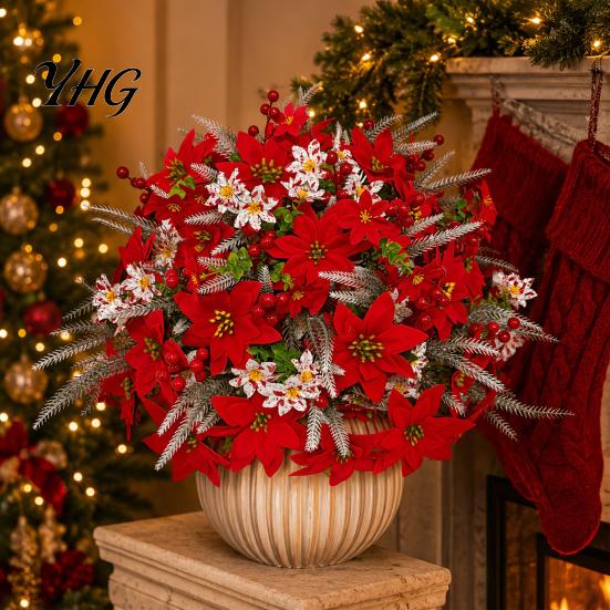 Artificial Flower Decor for Party Supplies 23Pcs Poinsettia Flowers, Lifelike Arrangement Home Office Wedding Greenery Interior Decoration Decor, Fake