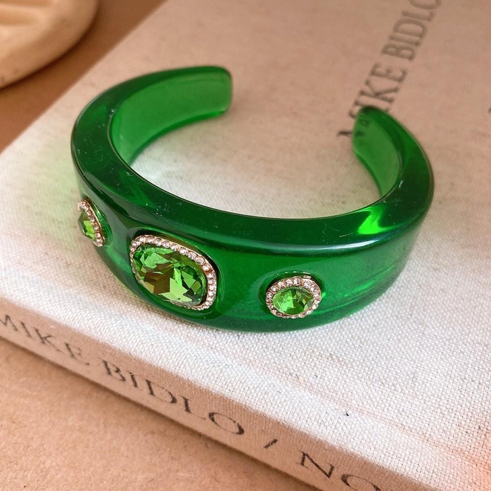 Smudging Irregular Wide Open Bracelet Bohemian Dopamine Hand Ring Acrylic Rhinestone Bangle Women