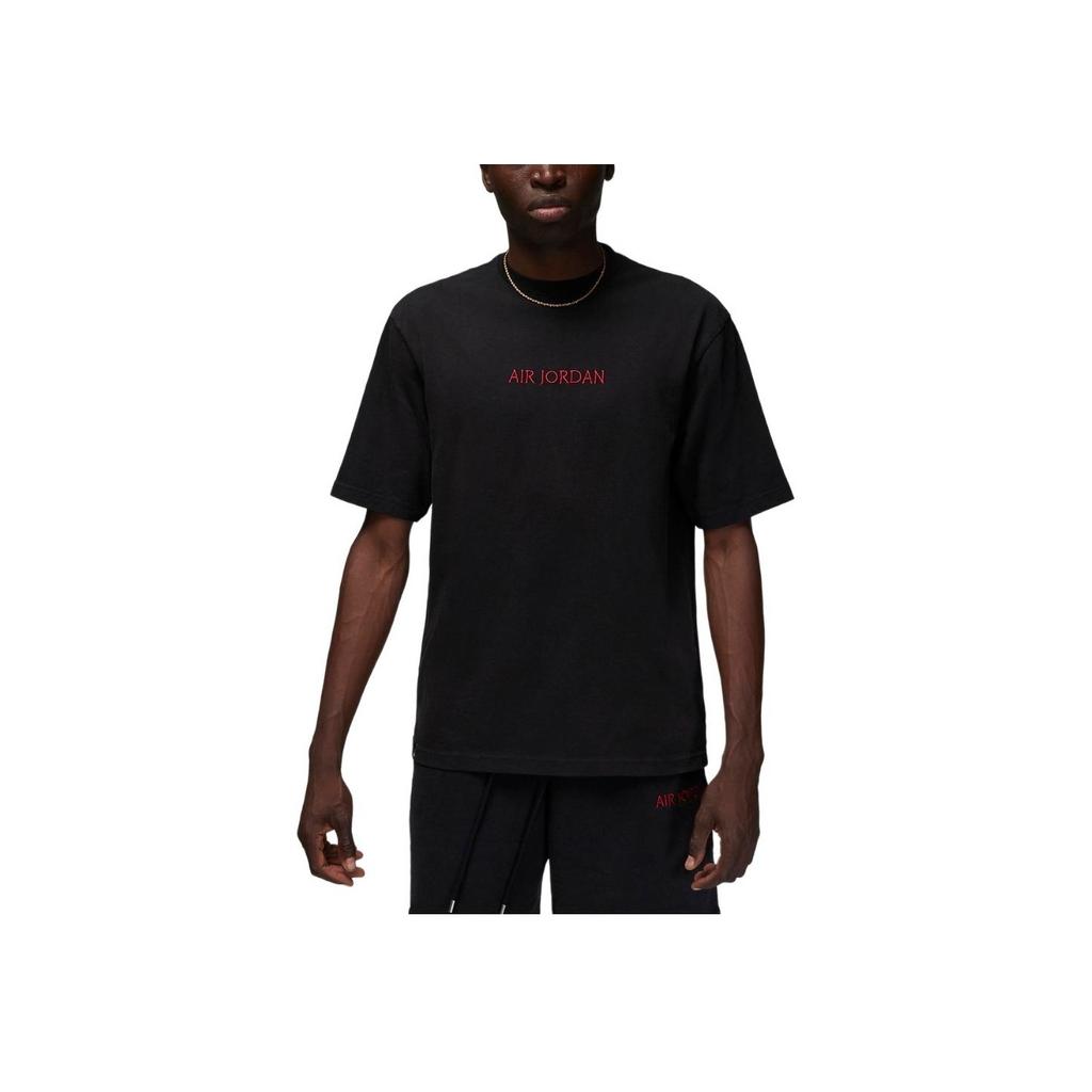 Jordan X Wordmark Logo Embroidered Round Neck Short Sleeve T-Shirt Unisex Tops Black DV6466-010