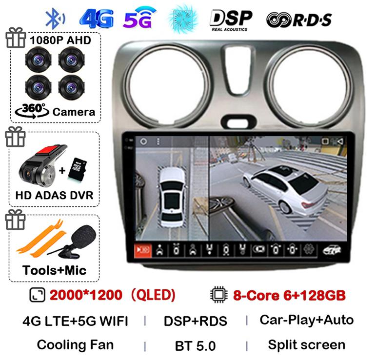 Android 14 Auto Carplay Car Radio для Renault Lodgy Dacia Dokker 2012 - 2020 Мультимедийный видеоплеер Навигация GPS 360 камера