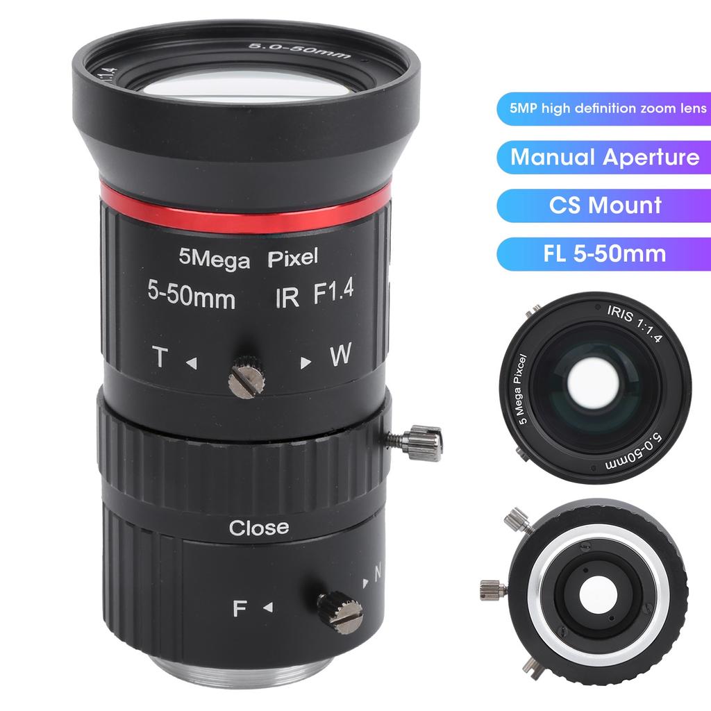 5MP Industrial Zoom Lens CS Mount Manual Aperture FL5?50mm Security CCTV Accessory